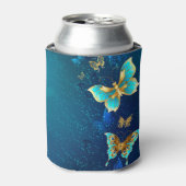 Goldene Schmetterlinge auf blauem Hintergrund Dosenkühler (Kanne Vorderseite)