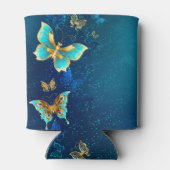 Goldene Schmetterlinge auf blauem Hintergrund Dosenkühler (Rückseite)