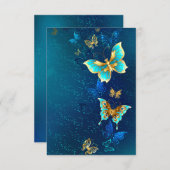 Goldene Schmetterlinge auf blauem Hintergrund Einladung (Vorne/Hinten)