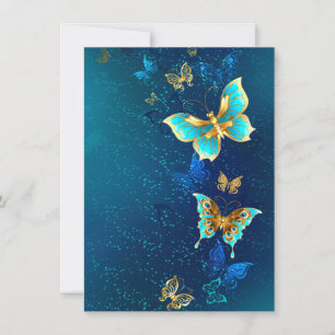 Goldene Schmetterlinge auf blauem Hintergrund Einladung