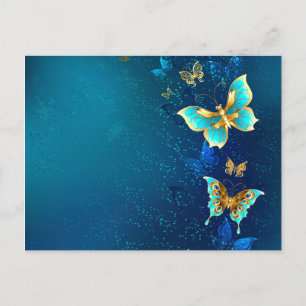 Goldene Schmetterlinge auf blauem Hintergrund Einladungspostkarte
