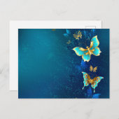 Goldene Schmetterlinge auf blauem Hintergrund Einladungspostkarte (Vorne/Hinten)