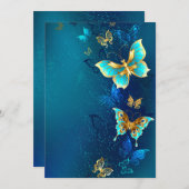 Goldene Schmetterlinge auf blauem Hintergrund Feiertagskarte (Vorne/Hinten)