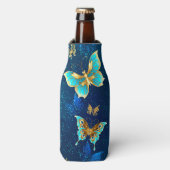 Goldene Schmetterlinge auf blauem Hintergrund Flaschenkühler (Flaschenvorderseite)