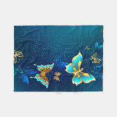 Goldene Schmetterlinge auf blauem Hintergrund Fleecedecke (Vorderseite (Horizontal))