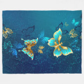 Goldene Schmetterlinge auf blauem Hintergrund Fleecedecke (Vorderseite (Horizontal))
