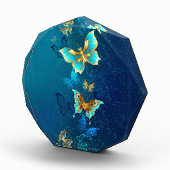 Goldene Schmetterlinge auf blauem Hintergrund Fotoblock (Rechts)