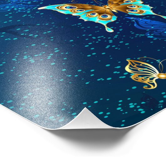 Goldene Schmetterlinge auf blauem Hintergrund Fotodruck (Ecke)