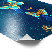 Goldene Schmetterlinge auf blauem Hintergrund Fotodruck (Ecke)