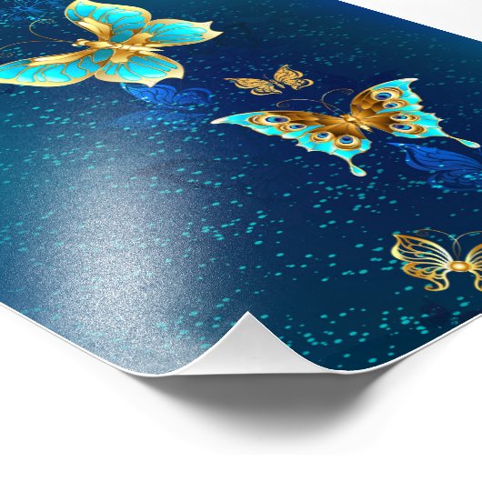 Goldene Schmetterlinge auf blauem Hintergrund Fotodruck (Ecke)