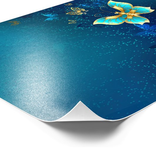 Goldene Schmetterlinge auf blauem Hintergrund Fotodruck (Ecke)