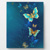 Goldene Schmetterlinge auf blauem Hintergrund Fotoplatte (Vorderseite)