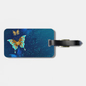 Goldene Schmetterlinge auf blauem Hintergrund Gepäckanhänger (Rückseite horizontal)
