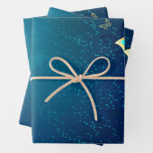 Goldene Schmetterlinge auf blauem Hintergrund Geschenkpapier Set (Beispiel)