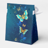 Goldene Schmetterlinge auf blauem Hintergrund Geschenkschachtel (Rückseite)
