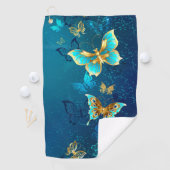 Goldene Schmetterlinge auf blauem Hintergrund Golfhandtuch (Insitu)