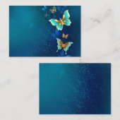 Goldene Schmetterlinge auf blauem Hintergrund Hinweiskarte (Vorne/Hinten)