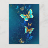 Goldene Schmetterlinge auf blauem Hintergrund Hinweiskarte (Vorderseite)