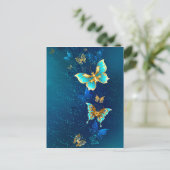 Goldene Schmetterlinge auf blauem Hintergrund Hinweiskarte (Stehend Vorderseite)