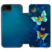 Goldene Schmetterlinge auf blauem Hintergrund Incipio iPhone Geldbeutel-Hülle (Folio Geöffnet)