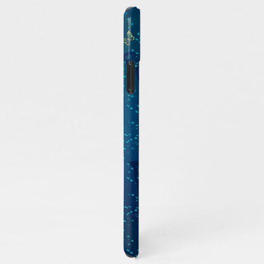 Goldene Schmetterlinge auf blauem Hintergrund iPhone Hülle (Rechte Seite)