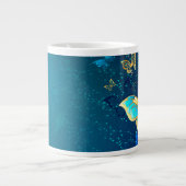 Goldene Schmetterlinge auf blauem Hintergrund Jumbo-Tasse (Vorderseite)