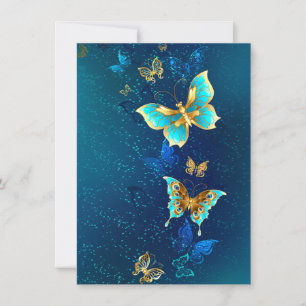 Goldene Schmetterlinge auf blauem Hintergrund Karte