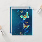 Goldene Schmetterlinge auf blauem Hintergrund Karte (Vorderseite/Rückseite Beispiel)