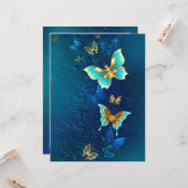 Goldene Schmetterlinge auf blauem Hintergrund Karte (Vorderseite/Rückseite Beispiel)