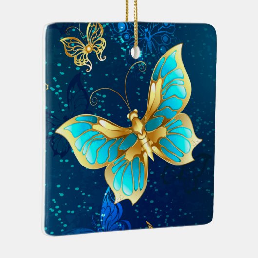 Goldene Schmetterlinge auf blauem Hintergrund Keramikornament (Rechts)