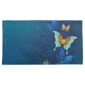 Goldene Schmetterlinge auf blauem Hintergrund Kissenbezug (Vorderseite-Rechts)