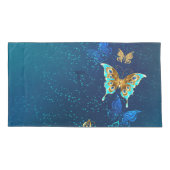 Goldene Schmetterlinge auf blauem Hintergrund Kissenbezug (Rückseite-Links)