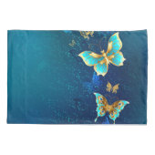 Goldene Schmetterlinge auf blauem Hintergrund Kissenbezug (Rückseite)