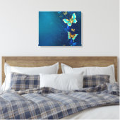Goldene Schmetterlinge auf blauem Hintergrund Leinwanddruck (Insitu (Schlafzimmer))