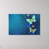 Goldene Schmetterlinge auf blauem Hintergrund Leinwanddruck (Vorderseite)