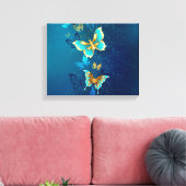 Goldene Schmetterlinge auf blauem Hintergrund Leinwanddruck (Insitu (Wohnzimmer))