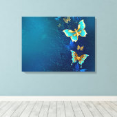 Goldene Schmetterlinge auf blauem Hintergrund Leinwanddruck (Insitu (Holzboden))