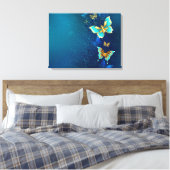 Goldene Schmetterlinge auf blauem Hintergrund Leinwanddruck (Insitu (Schlafzimmer))