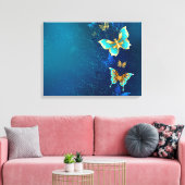 Goldene Schmetterlinge auf blauem Hintergrund Leinwanddruck (Insitu (Wohnzimmer))