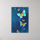 Goldene Schmetterlinge auf blauem Hintergrund Leinwanddruck (Vorderseite)