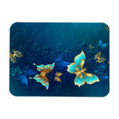Goldene Schmetterlinge auf blauem Hintergrund Magnet (Horizontal)