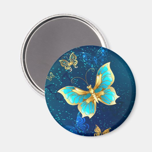 Goldene Schmetterlinge auf blauem Hintergrund Magnet (Vorderseite/Rückseite)