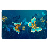 Goldene Schmetterlinge auf blauem Hintergrund Magnet (Horizontal)