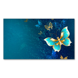 Goldene Schmetterlinge auf blauem Hintergrund Magnetische Visitenkarte
