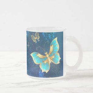 Goldene Schmetterlinge auf blauem Hintergrund Mattglastasse
