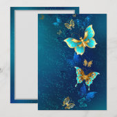 Goldene Schmetterlinge auf blauem Hintergrund Menükarte (Vorne/Hinten)