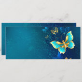 Goldene Schmetterlinge auf blauem Hintergrund Menükarte (Vorne/Hinten)