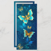 Goldene Schmetterlinge auf blauem Hintergrund Menükarte (Vorne/Hinten)