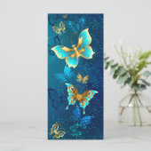 Goldene Schmetterlinge auf blauem Hintergrund Menükarte (Stehend Vorderseite)