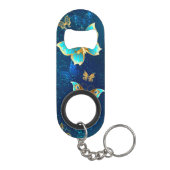 Goldene Schmetterlinge auf blauem Hintergrund Mini Flaschenöffner (Rückseite)